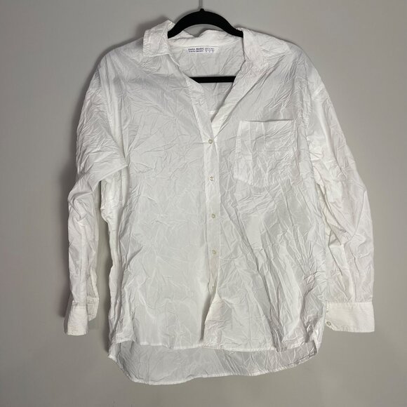 Zara Basic White Long Sleeve Shirt Women's size medium 3/4 sleeve - Picture 1 of 5